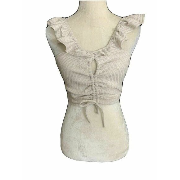 Zara Womens Solid Beige Scoop Neck Sweater Crop Tank Top Small - Picture 1 of 7
